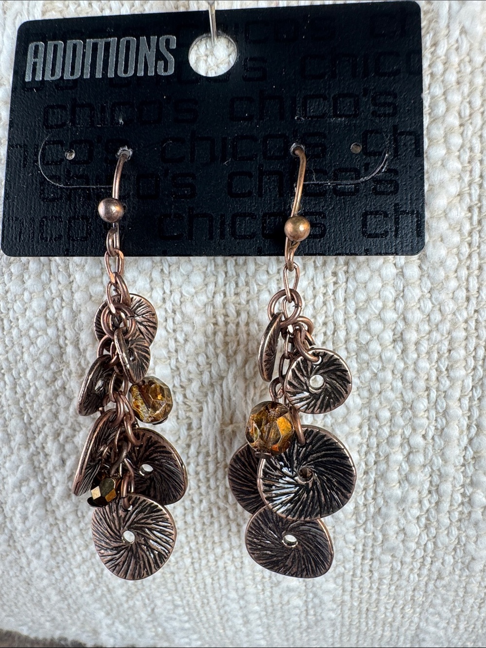 0050-Chicos Copper-Tone Dangle Earrings with Amber Beads